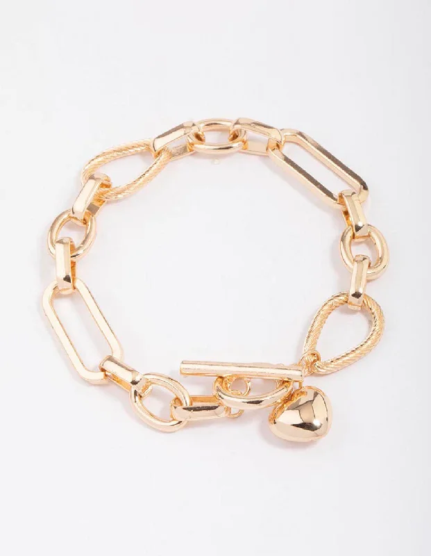 Bracelets with pearl beads for classic beauty -Gold Multi Link Heart T&O Chain Bracelet