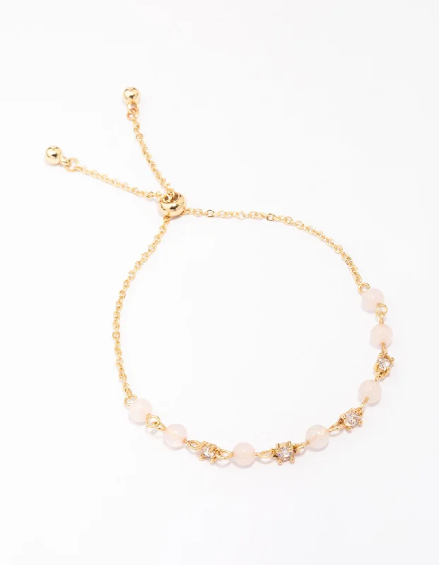 Gold bracelets with delicate diamond charm accents -Gold Plated Alternating Semi-Precious & Cubic Zirconia Toggle Bracelet