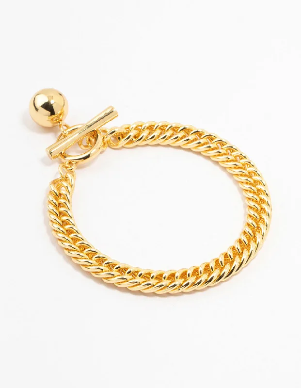 Thin bangles perfect for layering multiple styles -Gold Plated Circle Fob Bracelet