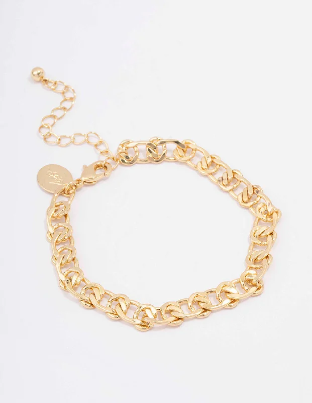 Bracelets with lotus motifs for spiritual vibe -Gold Plated Flat Loop Chain Bracelet