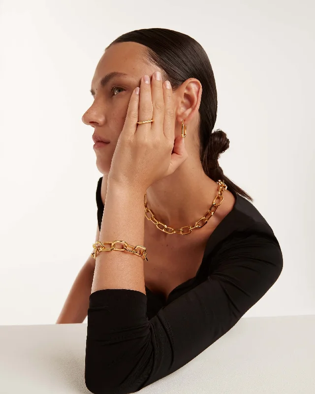 Bangles with sleek black agate for edge -GRID Small Signature Chain Gold Bracelet