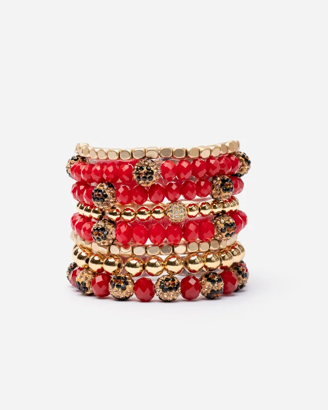 Bangles with faceted garnet for deep shine -Happy Holidays Beaded Stacked Bracelet