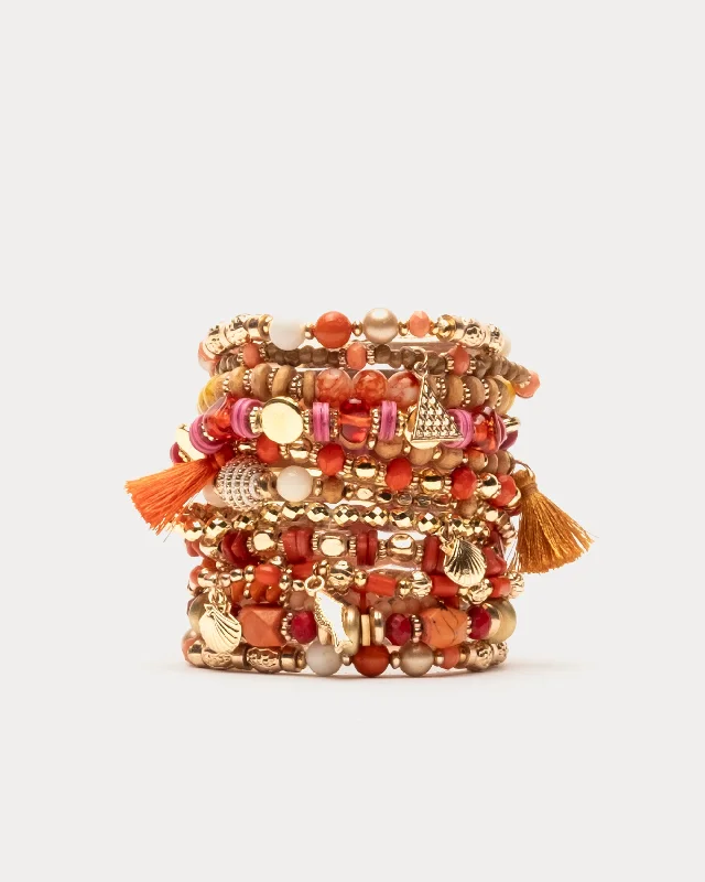 Bracelets with pave ruby for dazzling sparkle -Ibiza Beaded Stacked Bracelet