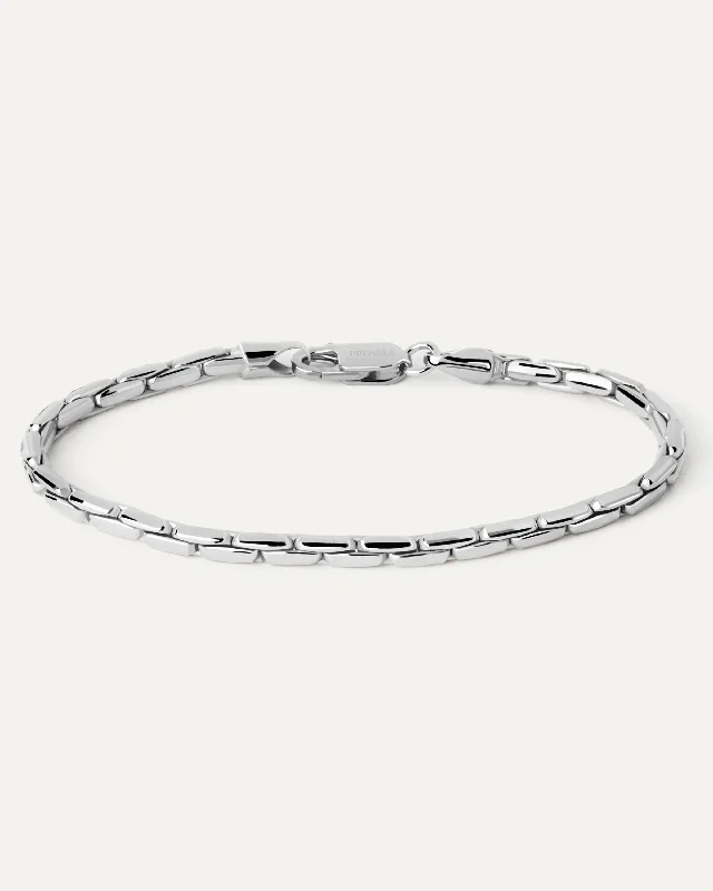 Bangles with sleek black agate for edge -Large Boston Silver Chain Bracelet