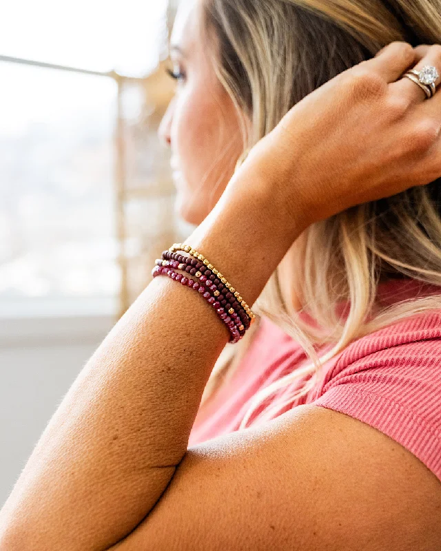 Bangles with sleek opal for iridescent charm -Gold and Wine Beaded Bracelet Set