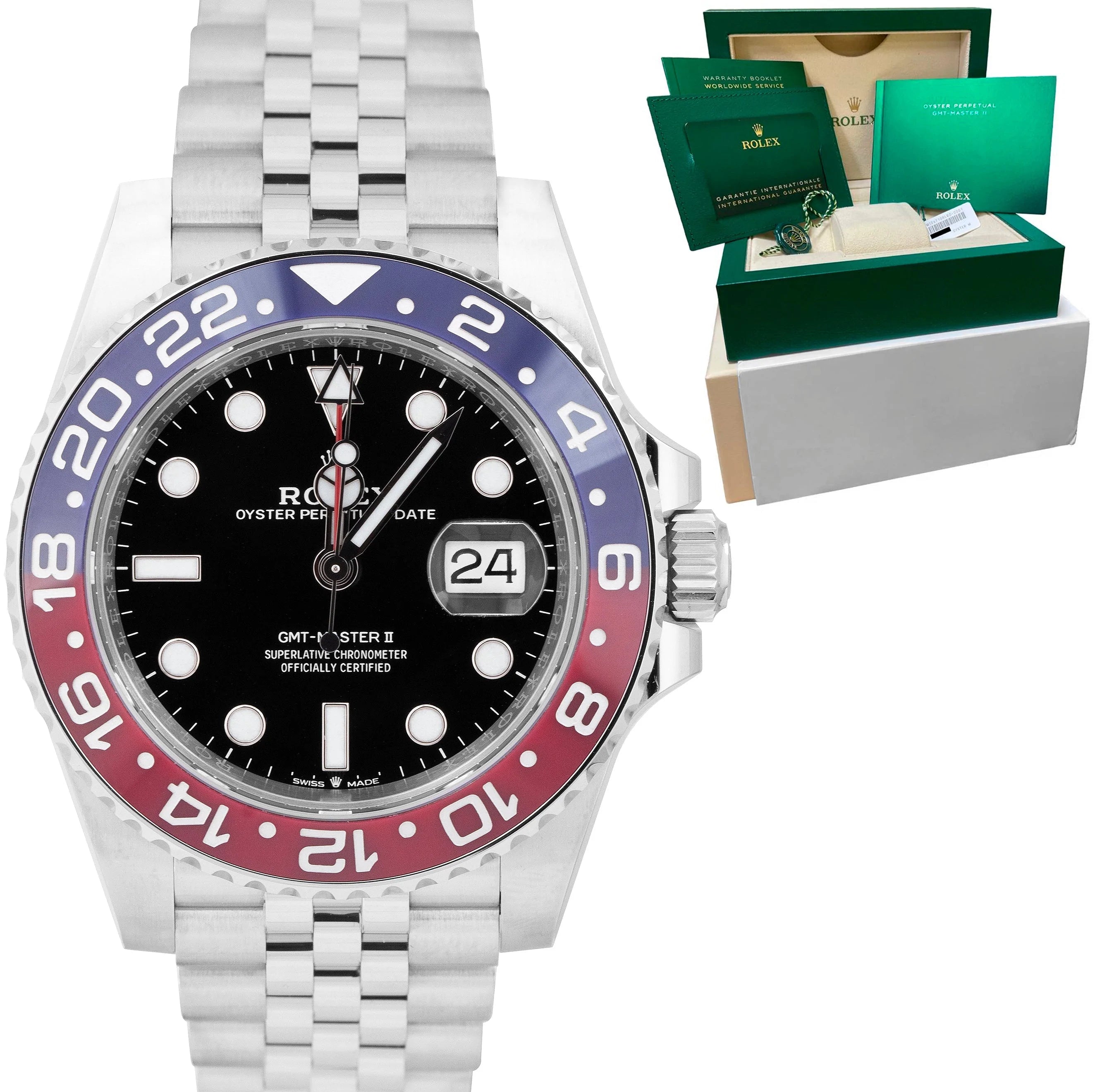 Bracelets with hematite for sleek metallic sheen -NEW JAN. 2023 Rolex GMT-Master II Ceramic PEPSI JUBILEE BRACELET 126710 BLRO