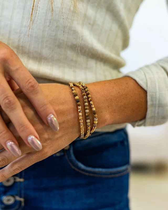 Bangles with raw sapphire for rugged chic -Natural Stone Bracelet Set