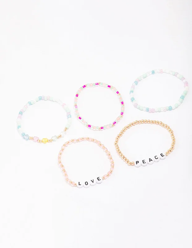 Bangles with blue quartz for cool tones -Pastel Peace & Love Friendship Beaded Bracelet 5-Pack