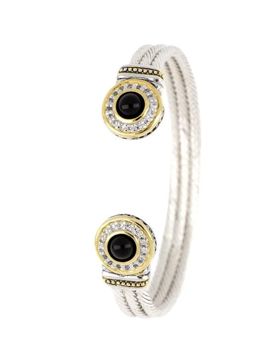 Bracelets with floral motifs for romantic touch -Perola Black Onyx Pave Cuff Bracelet