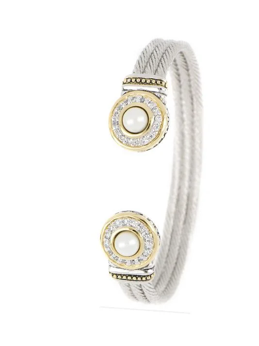 Bracelets with tourmaline gems for vibrant color -Pérola Pavé & White Seashell Pearl Cuff Bracelet