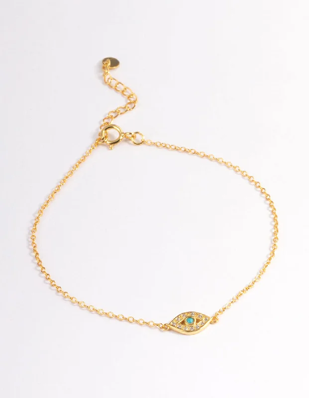 Bangles with polished jade for smooth calm -Gold Plated Sterling Silver Evil Eye Bracelet