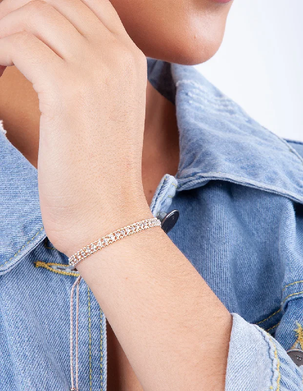 Bracelets with leather wrap for edgy look -Rose Gold Ball Toggle Diamante Tennis Bracelet