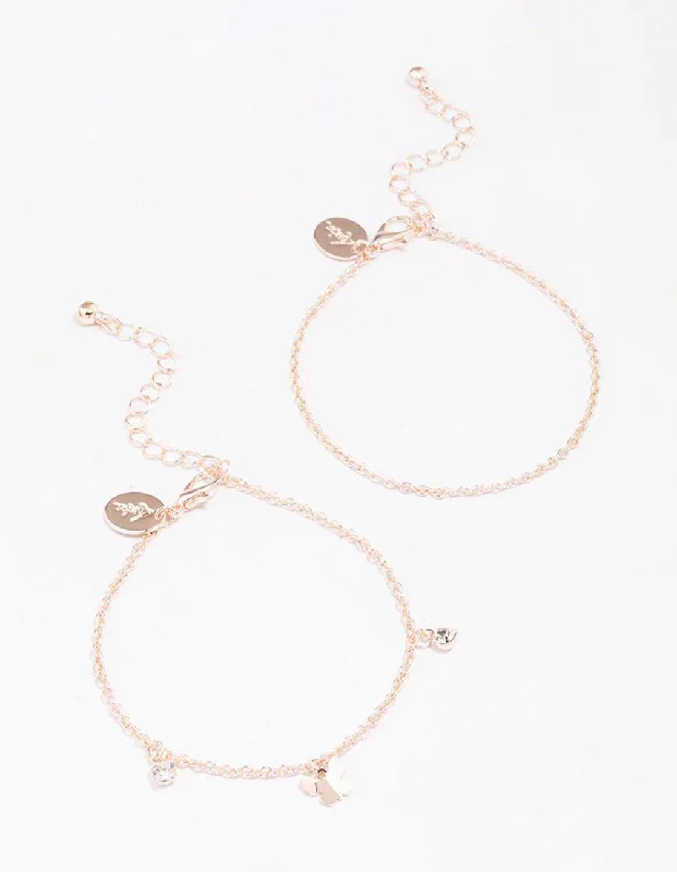 Bangles with herkimer diamonds for raw clarity -Rose Gold Butterfly Diamante Bracelet Pack