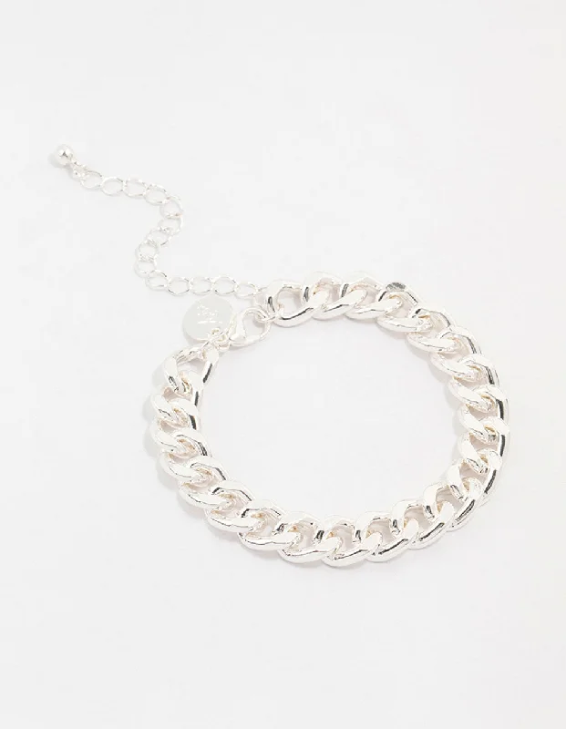 Bracelets with open cuff for easy wear -Silver Plated Link Chain Bracelet