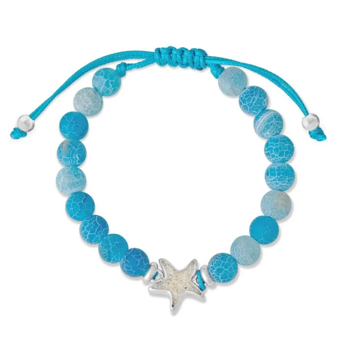 Bangles with sleek opal for iridescent charm -Starfish Beaded Bracelet Adjustable - Weathered Agate