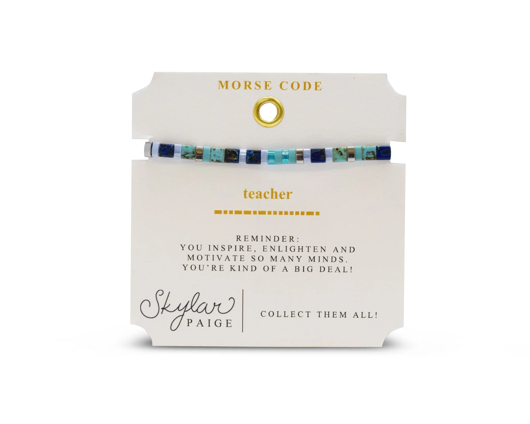 Bangles with sleek matte finish for subtlety -TEACHER - Morse Code Tila Beaded Bracelet - Bohemian Blue