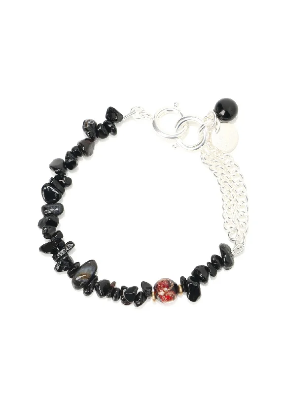 Bracelets with open cuff for easy wear -BLACK ONYX BEADS BRACELET