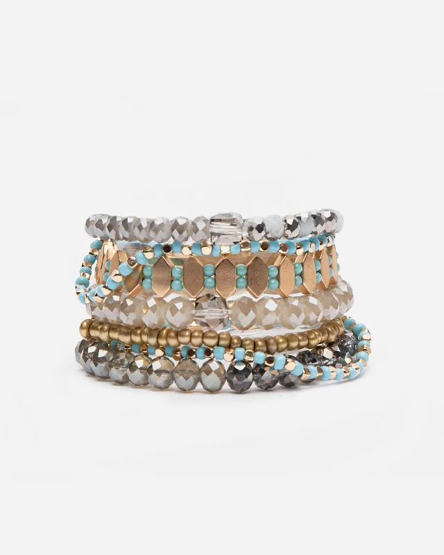 Bangles with oxidized gold for antique look -Val-d'Isère Beaded Stacked Bracelet