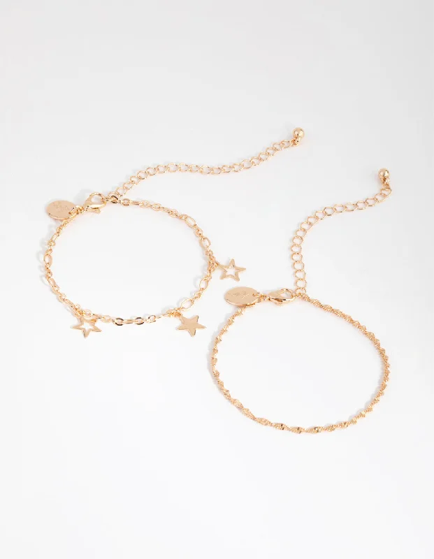 Rose gold bracelets with sleek minimalist designs -Gold Star Charm Chain Pack Bracelet