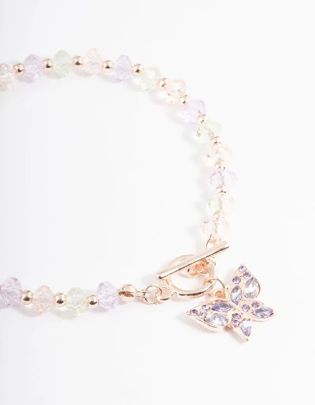 Bracelets with faceted aquamarine for sea glow -Rose Gold Bead Diamante Bracelet