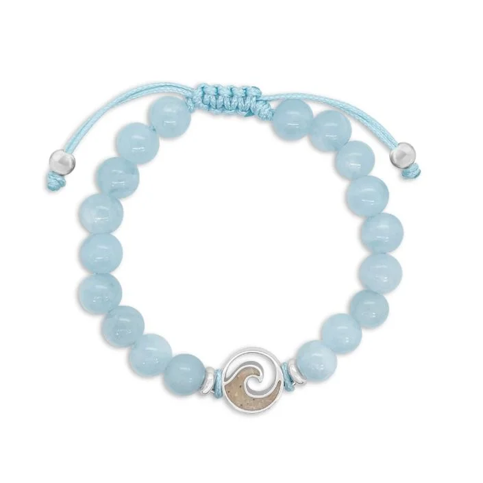 Bangles with raw sapphire for rugged chic -Wave Beaded Bracelet Adjustable - Aquamarine