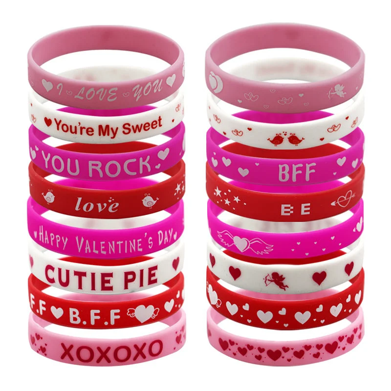 Bracelets with pave ruby for dazzling sparkle -Wholesale 12pcs Valentine's Day Silicone Bracelet