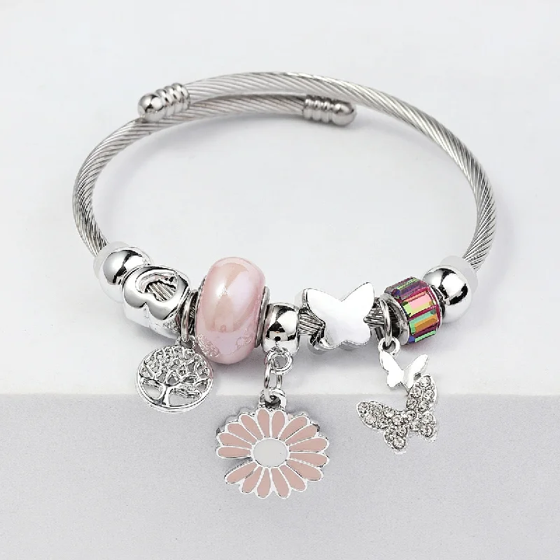 Bracelets with carved rose quartz for romance -Wholesale Adjustable Stainless Steel Bracelets