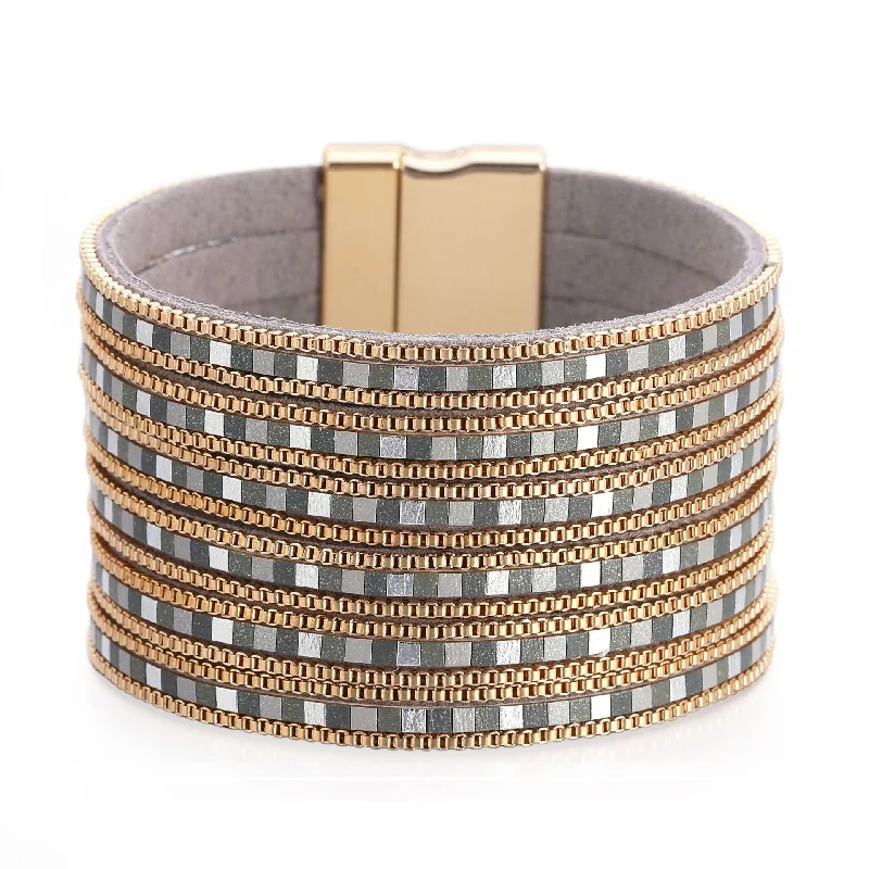 Bangles with rose quartz for soft pink -Wholesale Bohemian Ethnic Style Multi-layer Color Matching Chain Magnetic Buckle Alloy Bracelet