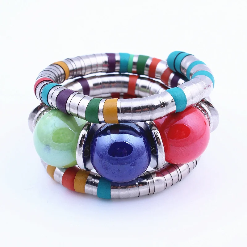 Thin bangles perfect for layering multiple styles -Wholesale Bohemian Multi-layer Turquoise Alloy Bracelets