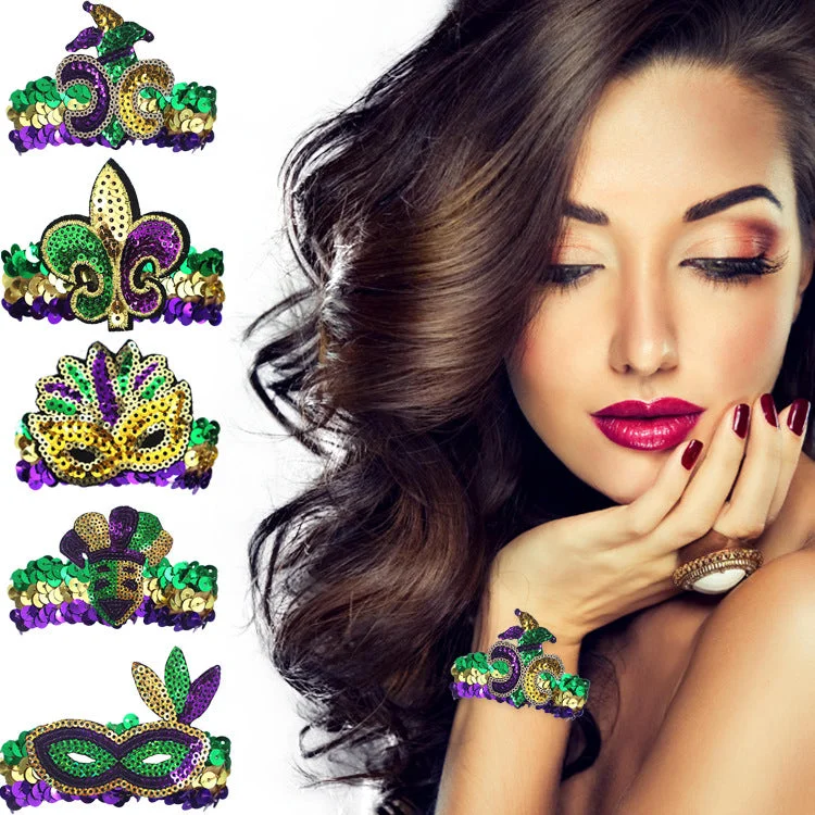 Bangles with aventurine gems for green luck -Wholesale Carnival Sequin Gold Purple Green Bracelet