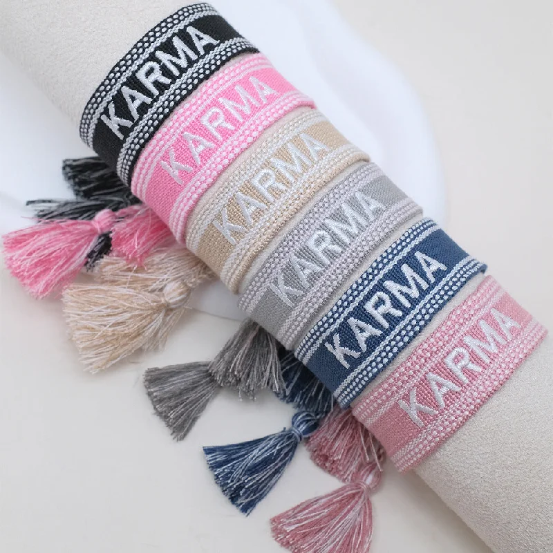 Bangles with sleek matte finish for subtlety -Wholesale Cord Letter Embroiderable Woven Tassel Bracelet