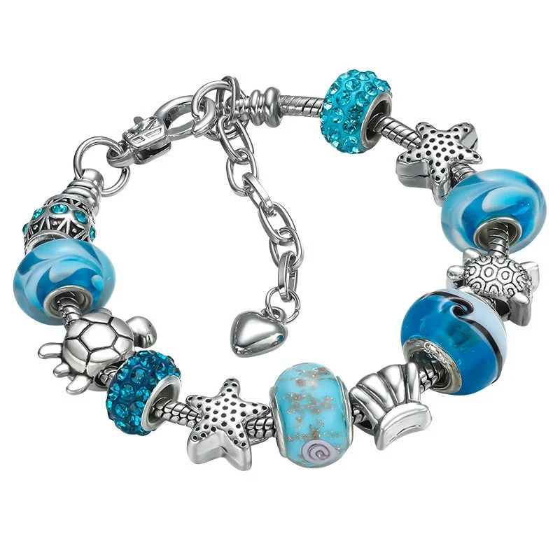 Bangles with raw sapphire for rugged chic -Wholesale DIY Starfish Turtle Glass Beaded Alloy Bracelet