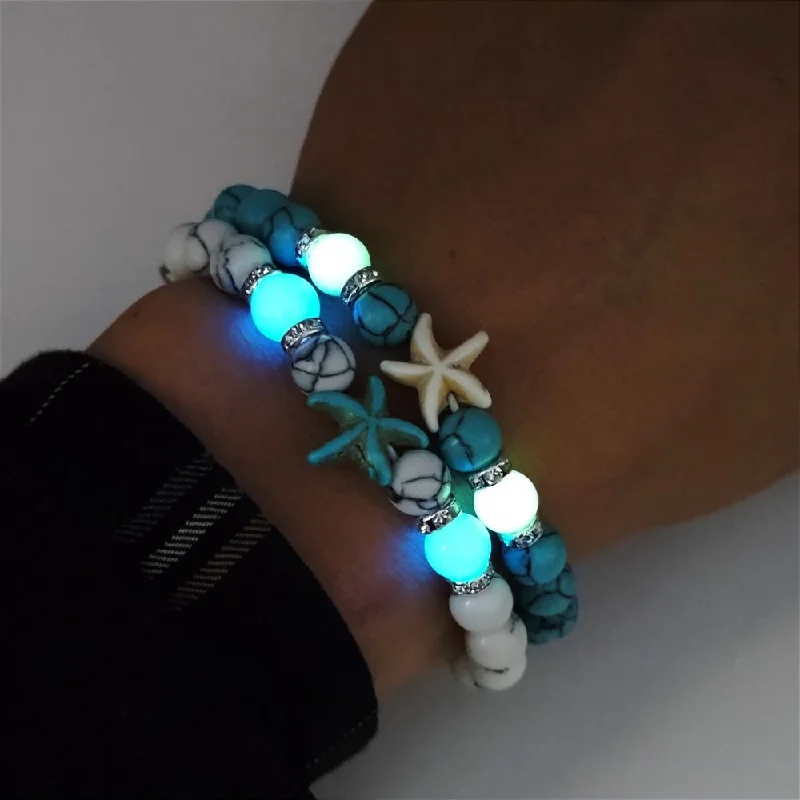 Rose gold bangles with geometric cutout designs -Wholesale Glow Starfish Boho Turquoise Luminous Bracelet