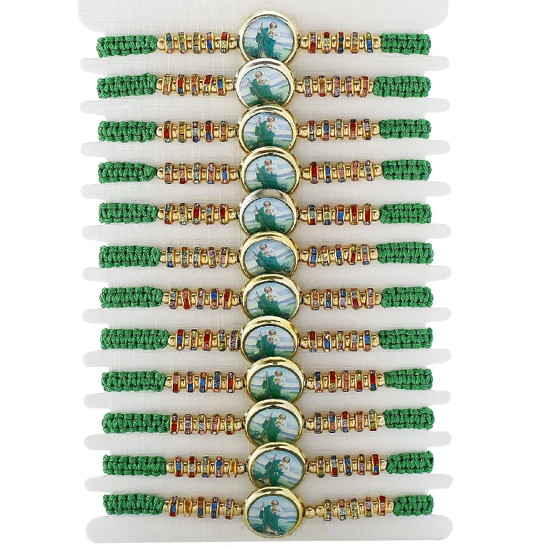 Bracelets with wave engravings for ocean vibes -Wholesale Green Ladies Braided Faith Bracelet Set