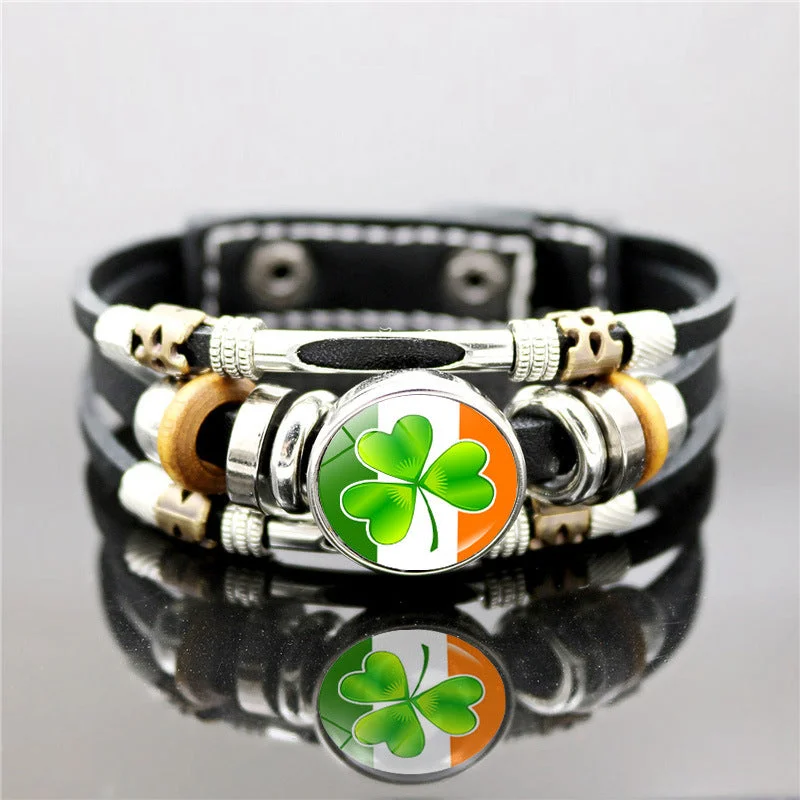 Bangles with oxidized gold for antique look -Wholesale Irish Flag Shamrock Alloy Bracelet