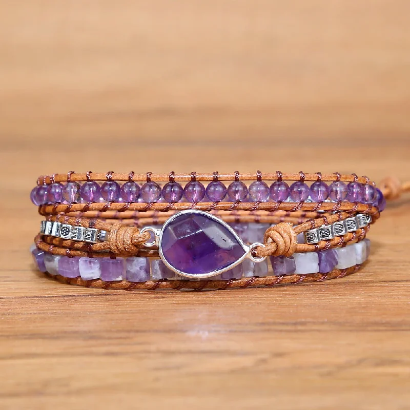 Bangles with hammered silver for rustic appeal -Wholesale Natural Amethyst Agate Beaded Bracelets