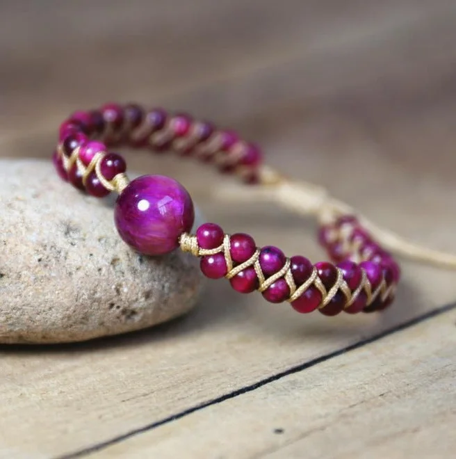 Bracelets with spiral designs for eye-catching twist -Wholesale Natural Tiger Eye Stone Woven Double Layer Bracelet