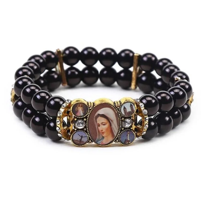 Bangles with vibrant peridot for green pop -Wholesale Our Lady of The Cross Church Diamond Crystal Icon Imitation Black Onyx Bracelet