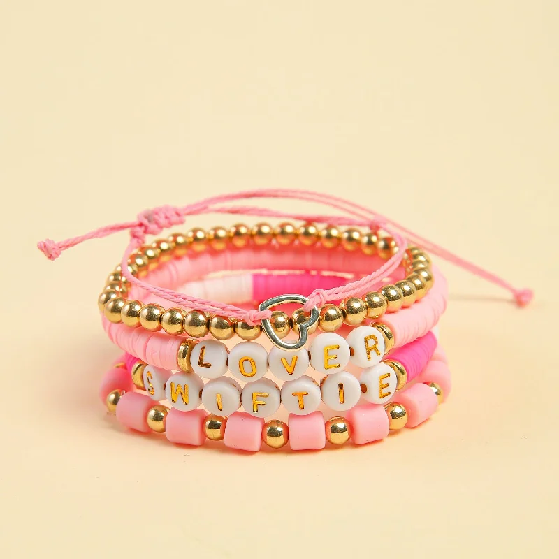 Gold bracelets with delicate diamond charm accents -Wholesale Polymer Clay Pink Letter Sun Smiley Face Bracelet