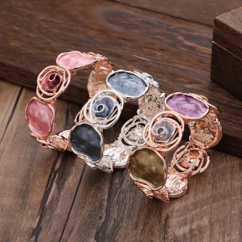 Bangles with claw-set stones for security -Wholesale Rose Flower Hollow Stitching Alloy Bracelet