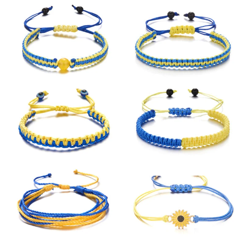 Bangles with gothic-inspired engravings for drama -Wholesale Yellow Blue Braided Adjustable Bracelet